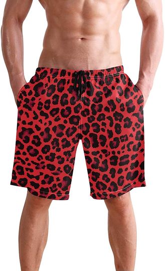 3D Swim Trunks Red Leopard Print Cheetah Beach Board Shorts Quick Dry Swim Shorts