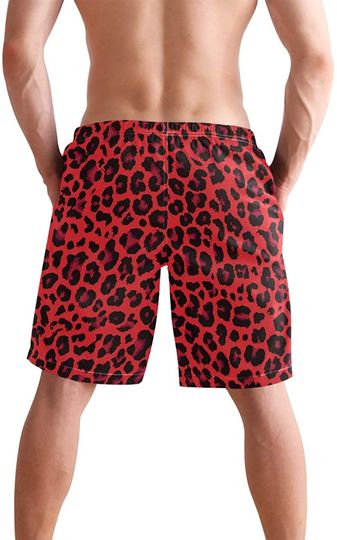 3D Swim Trunks Red Leopard Print Cheetah Beach Board Shorts Quick Dry Swim Shorts