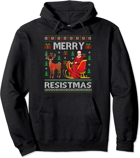 Feminist Ruth-Bader-Ginsburg RBG Xmas sleigh Merry Resistmas Pullover Hoodie