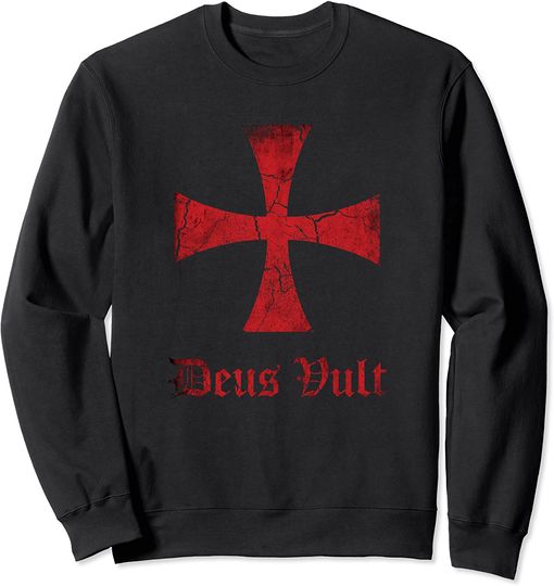 Crusader Flag Sweatshirt Mens Distressed Deus Vult Knights Templar Cross