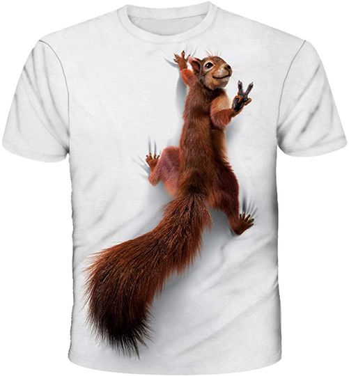 Holatee Men's Fashion Round Neck 3D Print Short Sleeve Shirts Funny Squirrel Pattern Tee Top Casual Animal Blouse