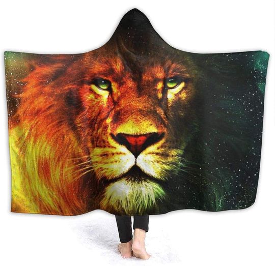 Animal Hipster 3D Printed Lion Flannel Wearable Blanket Robe Wrap Ultra Soft Throw Indoors or Outdoors Hooded Blanket