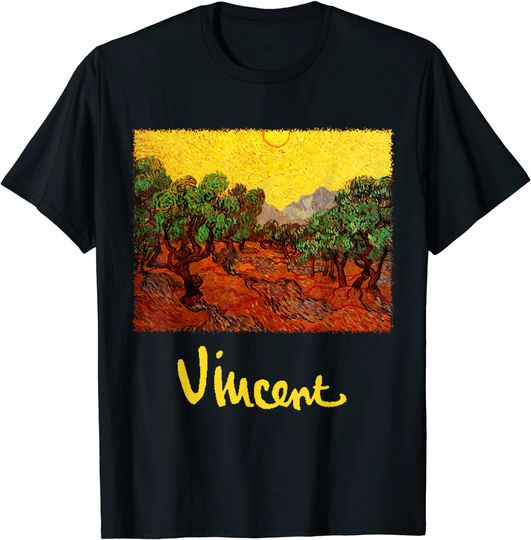 Vincent T-Shirt Olive Trees with Yellow Sky And Sun