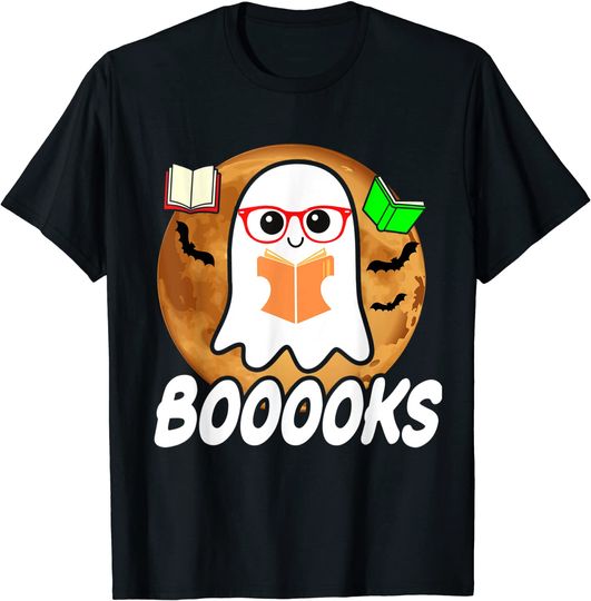 Booooks Ghost Boo Read Books Library Teacher Halloween cute T-Shirt