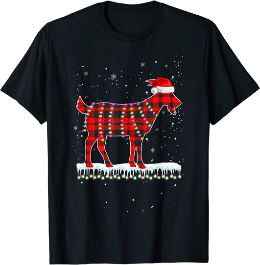 Goat This Is My Christmas Pajama Shirt Xmas Red Plaid Lights T-Shirt