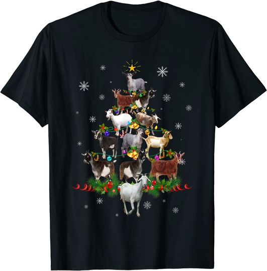 Goat Christmas Tree Snow Funny Goat Xmas Gift T-Shirt
