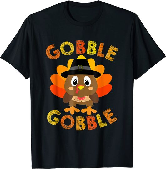Cute Gobble Gobble Turkey Pilgrim Thanksgiving T-Shirt