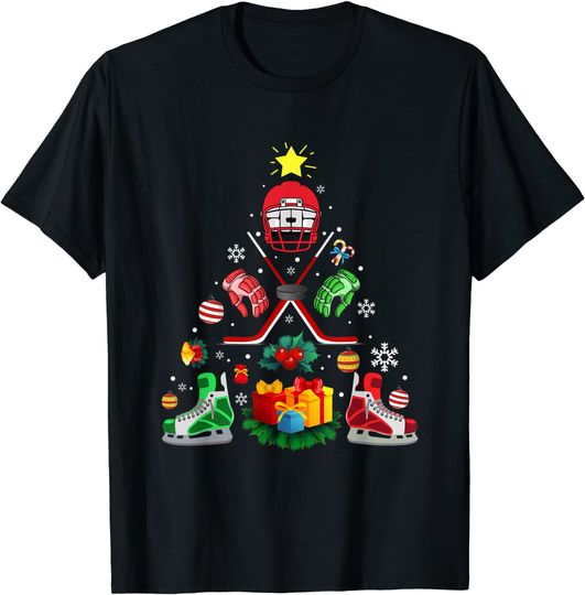 Ice Hockey Christmas Tree Xmas T-Shirt