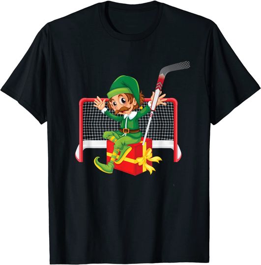 Elf Ice Hockey Player Christmas X-Mas Holiday T-Shirt