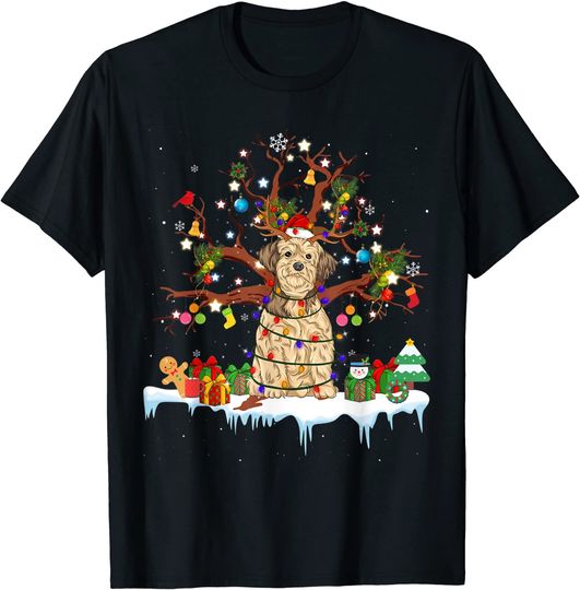 Funny Lhasa apso Dog Reindeer Christmas Tree Lights Pajama T-Shirt