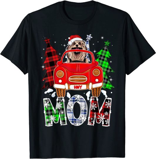 Funny Lhasa Apso Dog Mom Plaid Xmas Pajama Christmas Tree T-Shirt