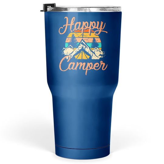 Discover Happy Camper Tumbler 30 Oz For Camping Tumblers 30 oz Tumbler 30 Oz Funny Cute Graphic Tumblers 30 oz Short Sleeve Letter Print Casual Tumblers 30 oz Tops