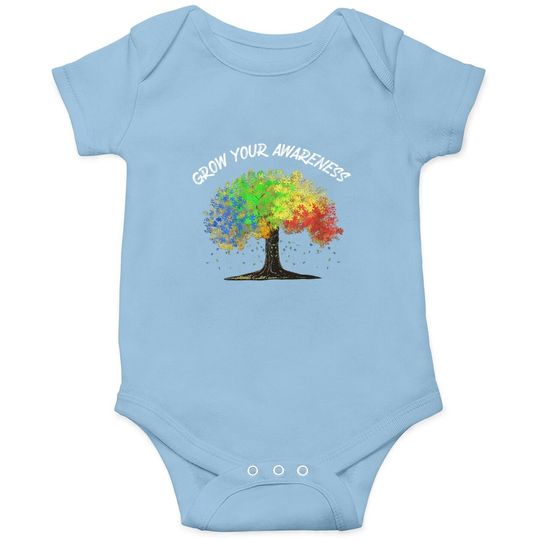 Autism Awareness Rainbow Tree Grow Your Awareness Hand Drawn Baby Bodysuit