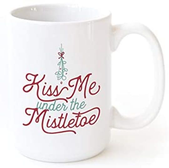 Discover Kiss Me Under the Mistletoe Porcelain Ceramic Holiday and Christmas Coffee Mug