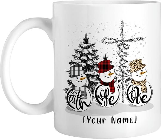 Personalized Faith Hope Love Snowman Coffee Mug