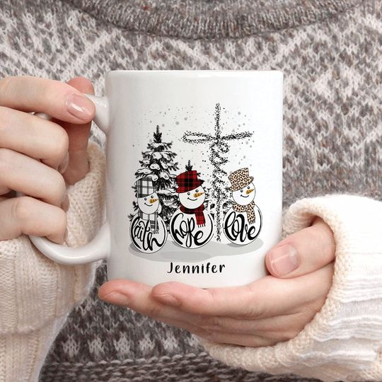 Personalized Faith Hope Love Snowman Coffee Mug