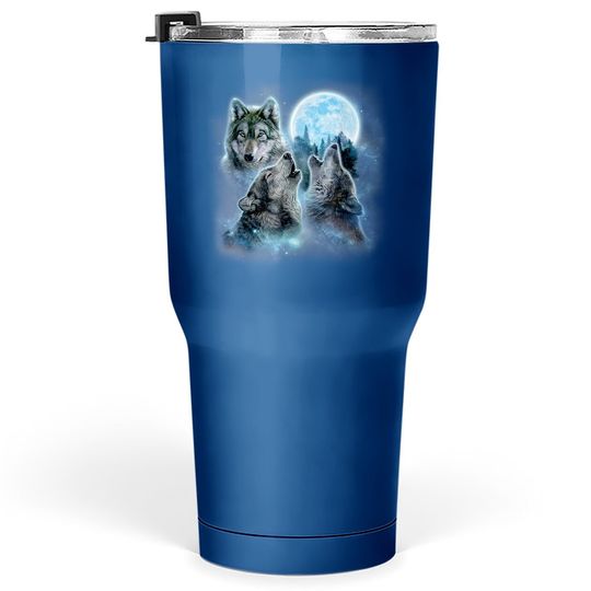 Three Wolves Howling Under Icy Full Moon Tumbler 30 Oz