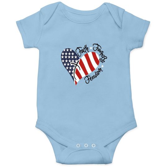 American Flag Print Tee Faith Family Freedom Short Sleeve Blouse Baby Bodysuit Tops