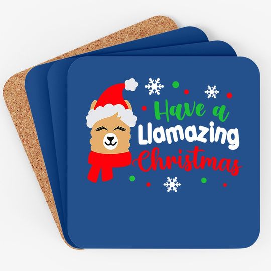 Have A Llamazing Christmas Santa Hat Coasters