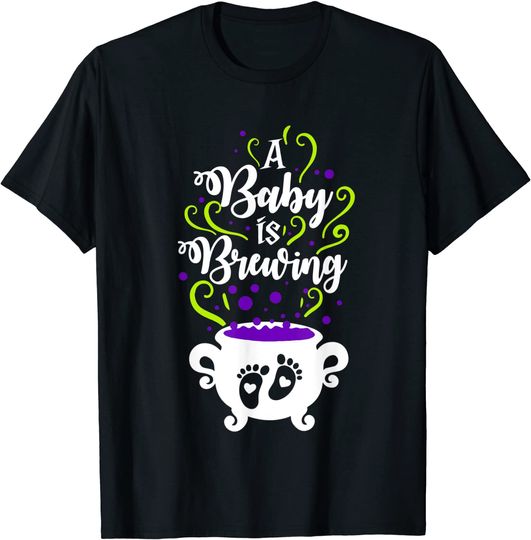 Womens Halloween Pregnancy Announcement A Baby Is Brewing T-Shirt