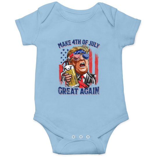 Make 4th Of July Great Again Funny Trump Drinking Beer Baby Bodysuit