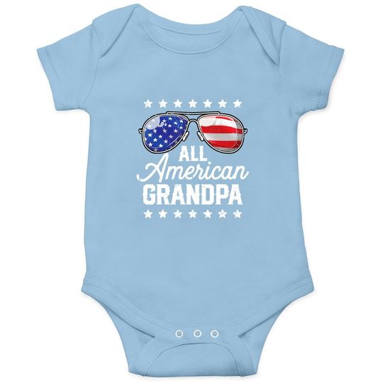All American Grandpa 4th Of July Family Matching Sunglasses Baby Bodysuit