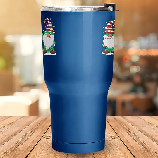 Three Gnomes With Hats Beards Christmas Tree Lights Tumbler 30 Oz