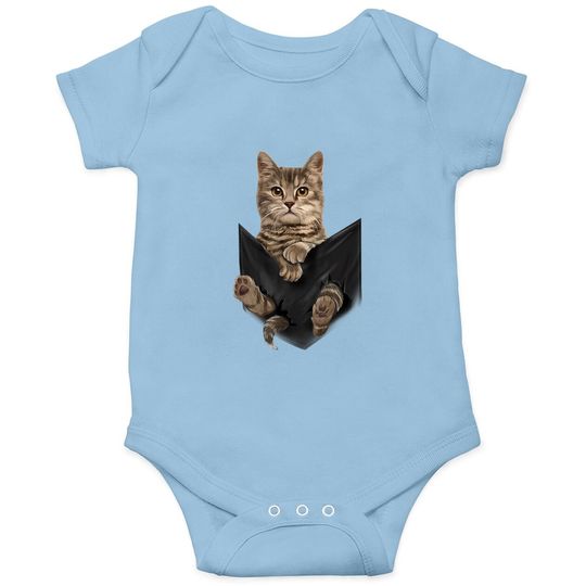 Brown Cat Sits In Pocket Baby Bodysuit Cats Tee Baby Bodysuit Gifts