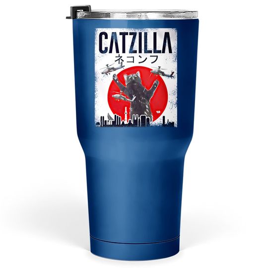Vintage Catzilla Japanese Sunset Style Cat  tumbler 30 Oz