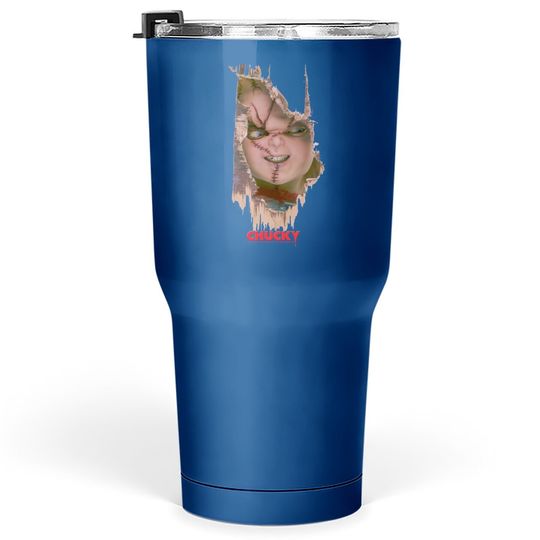 Child's Play Broken Door Here's Chucky Poster Tumbler 30 Oz