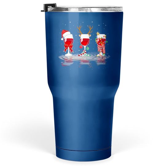 Three Glasses Of Wine Reindeer Santa Hat Christmas Lights Tumbler 30 Oz