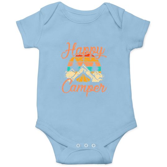 Happy Camper Baby Bodysuit For Camping Tee Baby Bodysuit Funny Cute Graphic Tee Short Sleeve Letter Print Casual Tee Tops