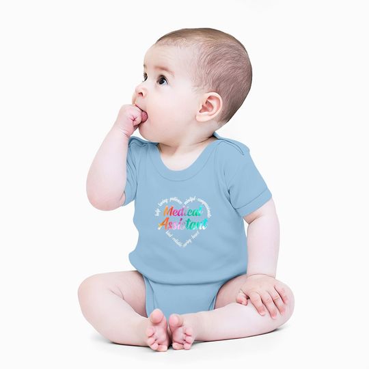 Medical Assistant Heart Word Cloud Watercolor Rainbow Baby Bodysuit