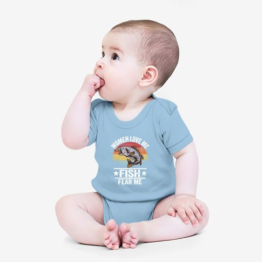 Love Me Fish Fear Me Fisher Vintage Funny Fishing Baby Bodysuit