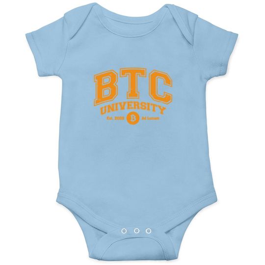 Btc University To The Moon, Funny Distressed Bitcoin College Baby Bodysuit