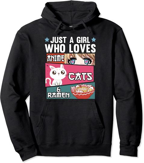 Otaku Just A Girl Who Loves Anime Cats & Ramen Noods Lover Pullover Hoodie