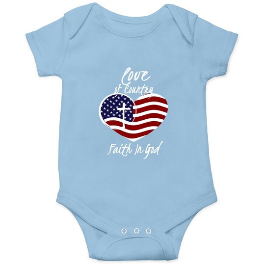 Patriotic Christian Faith In God Heart Cross American Flag Baby Bodysuit