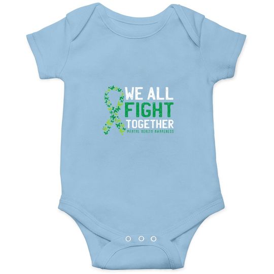We All Fight Together Mental Health Awareness Green Ribbon Baby Bodysuit