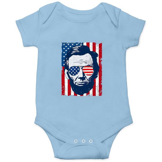 Abe Lincoln Beard Sunglasses & American Flag 4th Of July Baby Bodysuit