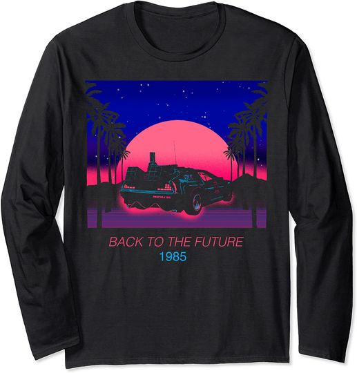 Back To The Future 1985 Neon Delorean Sunset Long Sleeve T-Shirt