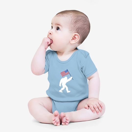 Bigfoot With American Flag Funny 4th Of July Baby Bodysuit
