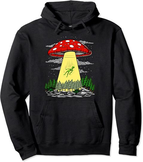 Mushroom Alien Abduction Psychedelic Space UFO Hippie Fungi Pullover Hoodie