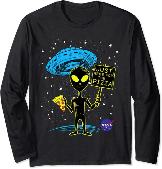 ASA UFO Alien Just Here For The Pizza Long Sleeve