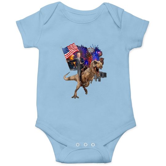 Trump Riding A Dinosaur T-rex Suppor Baby Bodysuit