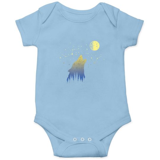 Wolf Howling At Stars Constellations And Moon Baby Bodysuit