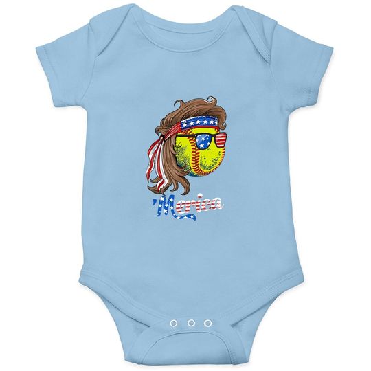 Softball Mullet American Flag Merica Fathers Day Baby Bodysuit