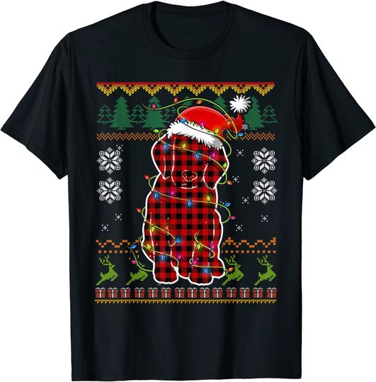 Red Plaid Beagle Santa Ugly Christmas Sweater Pajamas T-Shirt