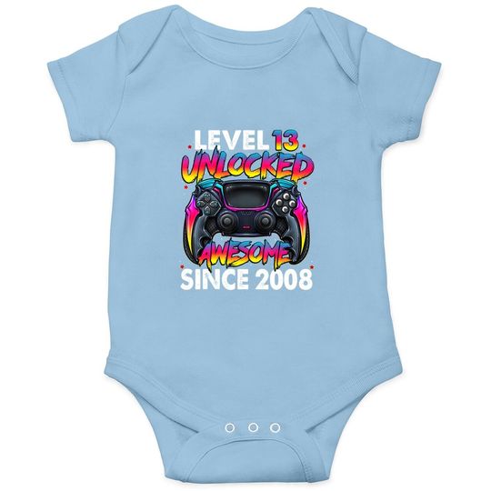 Level 13 Unlocked Awesome Since 2008 13th Birthday Gaming Baby Bodysuit