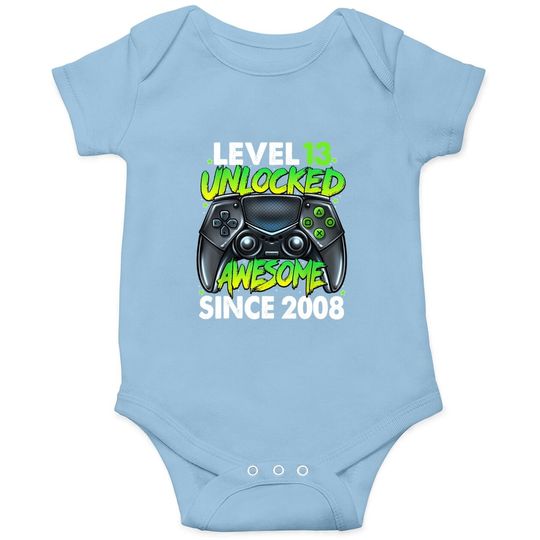 Level 13 Unlocked Awesome Since 2008 13th Birthday Gaming Baby Bodysuit