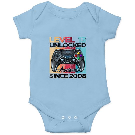 Level 13 Unlocked Awesome Since 2008 13th Birthday Gaming Baby Bodysuit